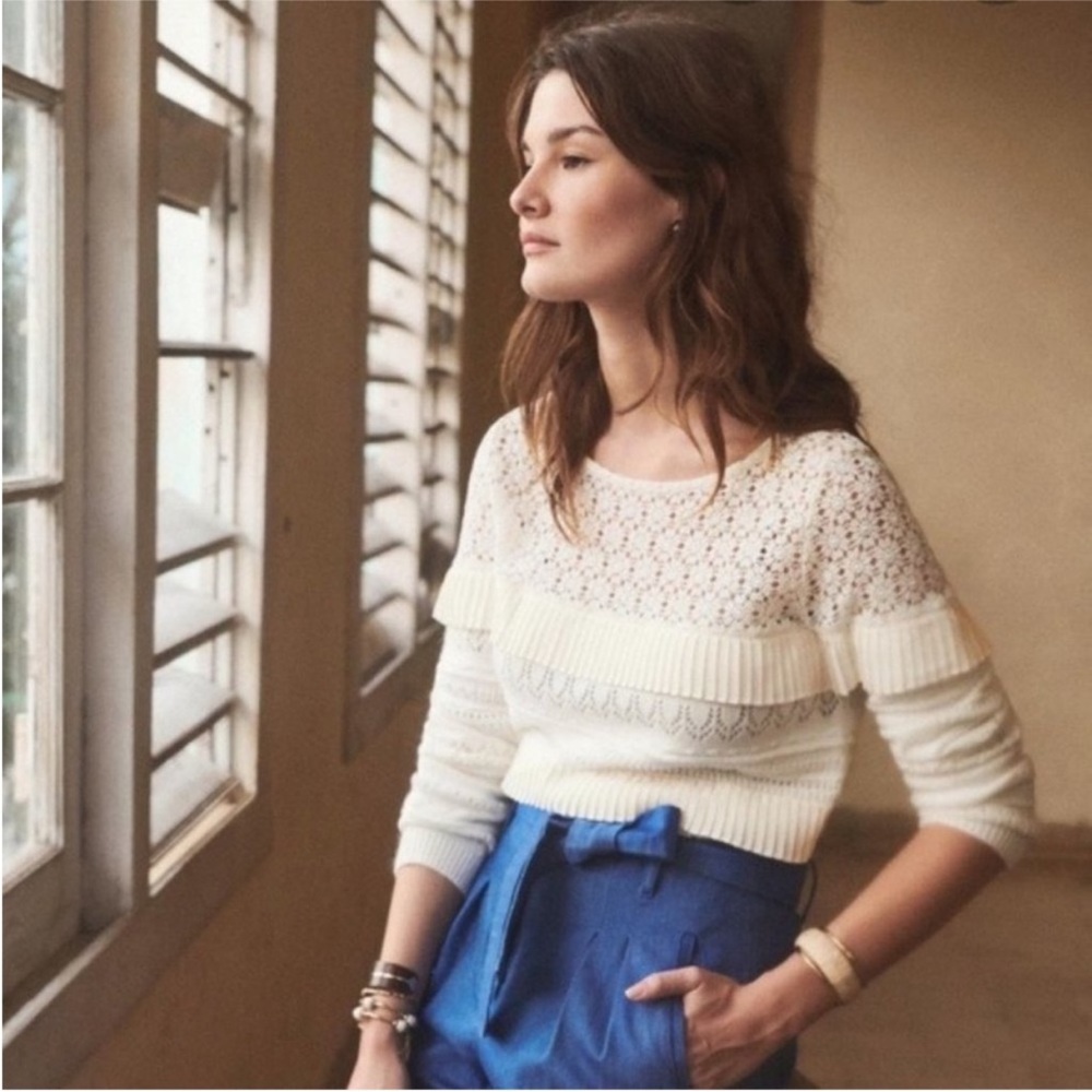 Sezane Tilia Lace Jumper Sweater in Ivory